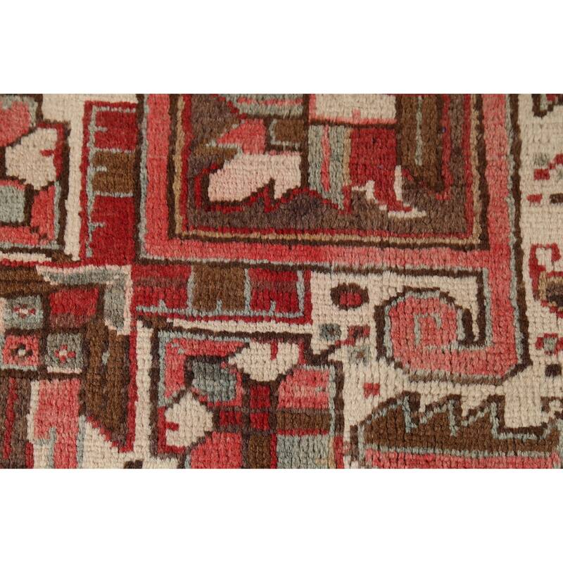 Red Geometric Heriz Persian Vintage Rug Handmade Oriental Wool Carpet - 9'10"x 13'3"