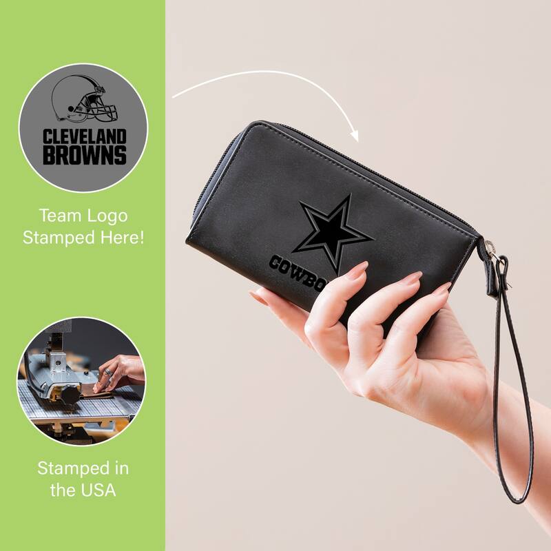 Black Hybrid Leather Cell Phone Wristlet Wallet, Cleveland Browns - 4" x 7"