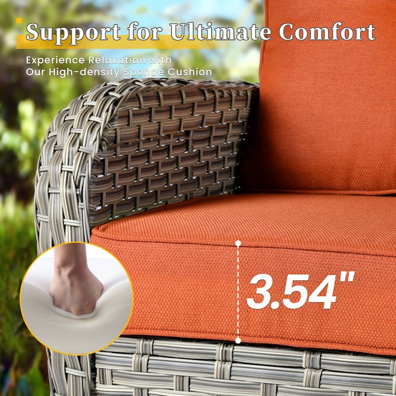 HOOOWOOO 3-piece Outdoor Patio Wicker Rattan High Back Swivel Chair Set