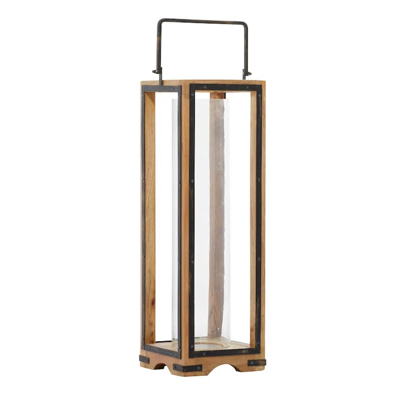 Brown Mango Wood Handmade Decorative Indoor Outdoor Candle Lantern - 8 x 8 x 31