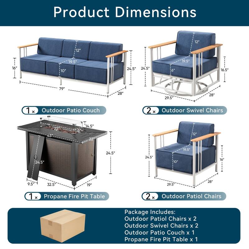 Outdoor Patio Funiture Set with Extra-Thick Seat cushion