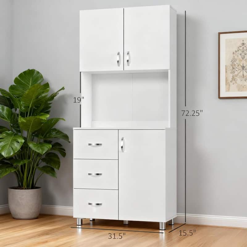 Classic White Pantry Cabinet, 72.30 Inch Wooden Storage Cabinet with Open Countertop and Drawers for Kitchen, Dining Room