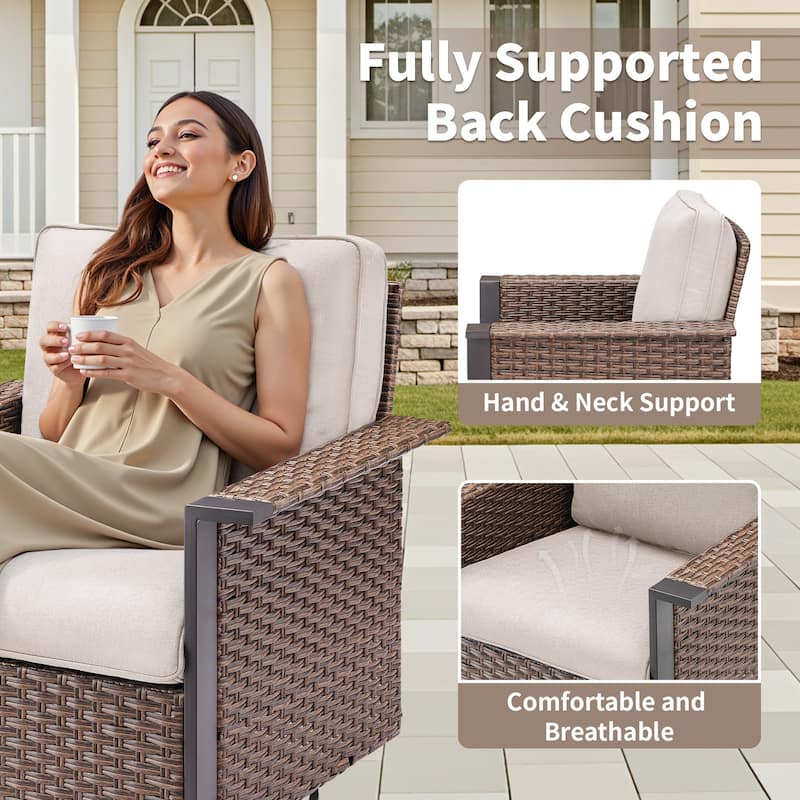 Pocassy Outdoor Wicker 2-Piece Swivel Chair with Cushion