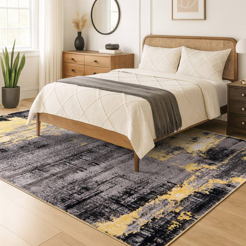 World Rug Gallery Modern Abstract Design Black Area Rug