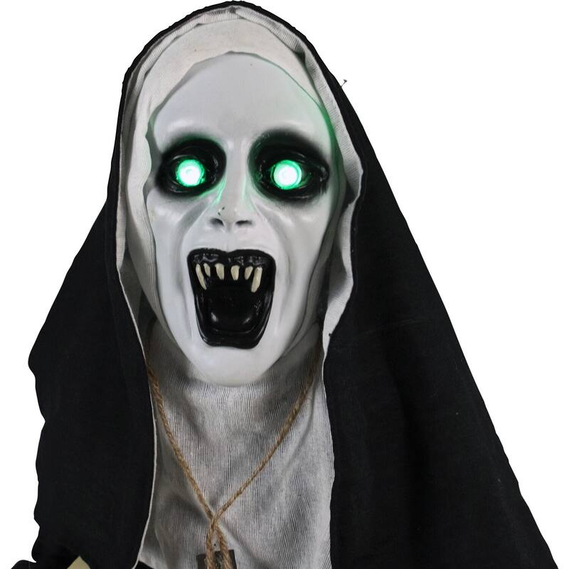Haunted Hill Farm Life-Size Animatronic Witch, Indoor/Outdoor Halloween Decoration, Flashing Green Eyes, Talking, Battery