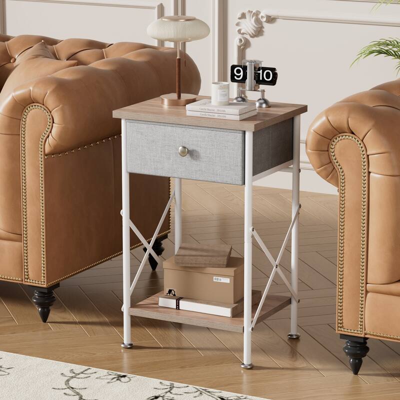 Javlergo X-Frame Nightstand with Removable Fabric Drawer 1 or 2-Pack Options Small Space Nightstand with Open Shelf for Bedroom