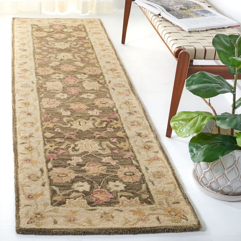 SAFAVIEH Handmade Antiquity Walentyna Traditional Oriental Wool Rug - 2'3" x 12' Runner - Olive Grey/Beige