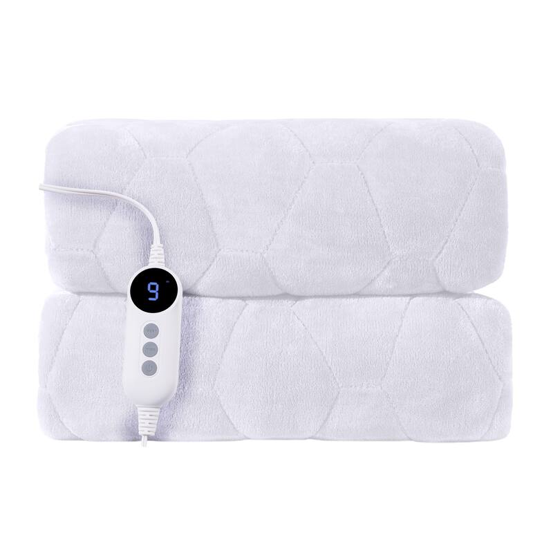 Flannel Electric Mattress Pad, Dual Control and Temperature Regulating - White/Twin - Twin