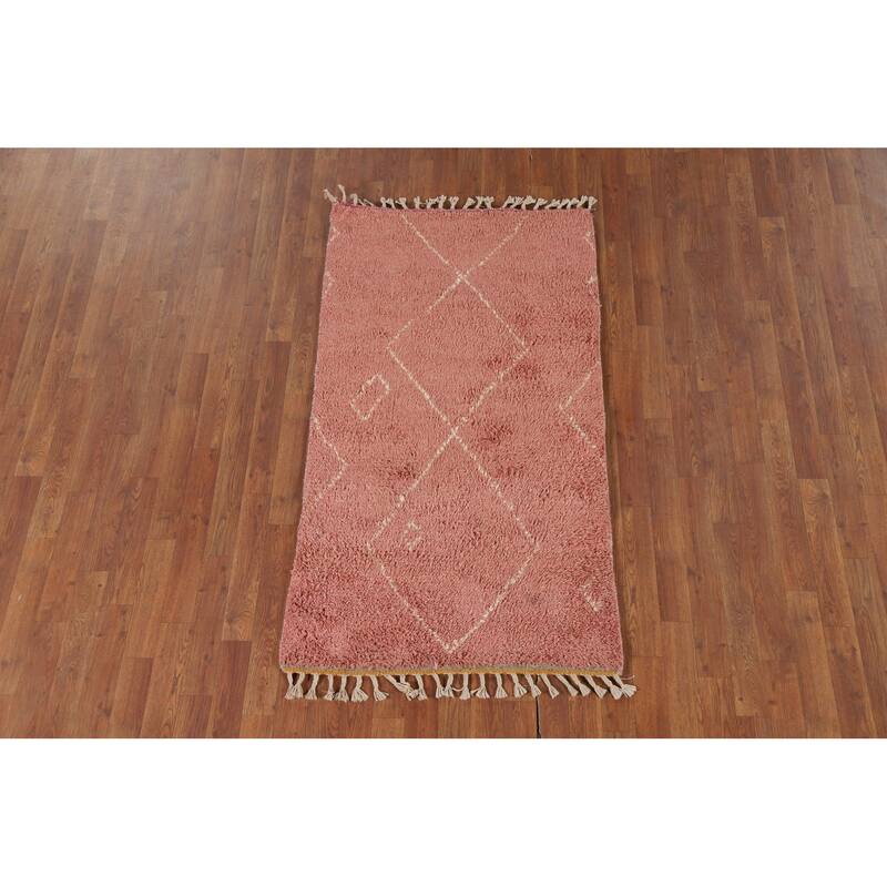 Pink Plush Moroccan Accent Rug Hand-Knotted Wool Carpet - 2'10" x 5'3"