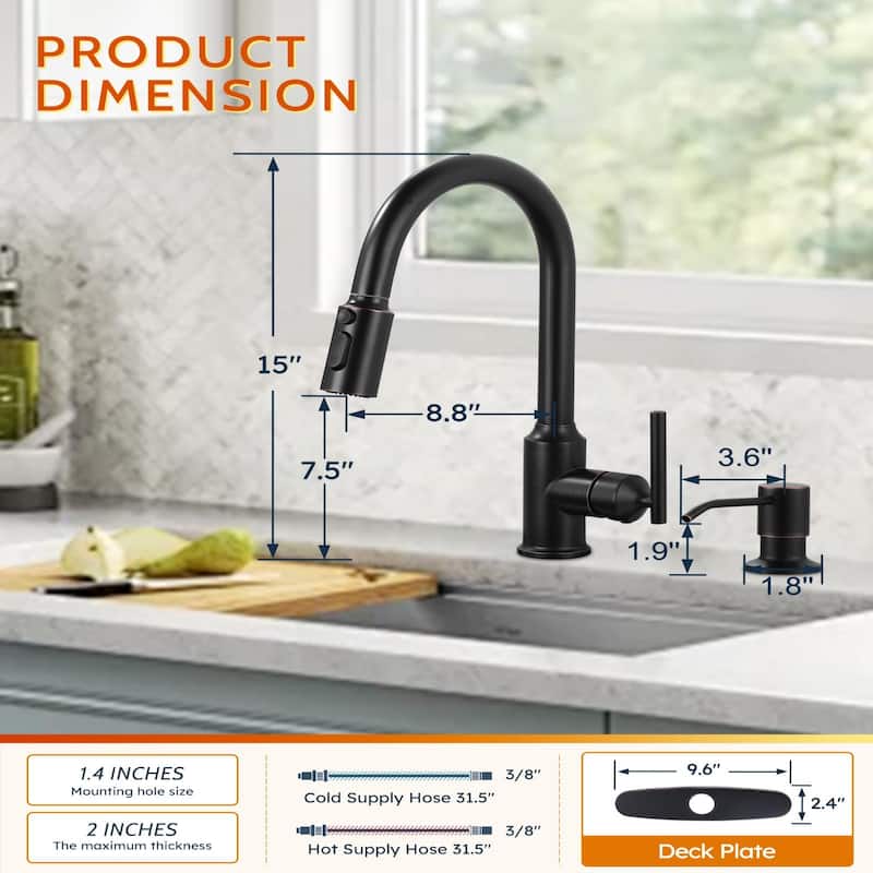 WOWOW Pull Down Sprayer Kitchen Faucet with Soap Dispenser