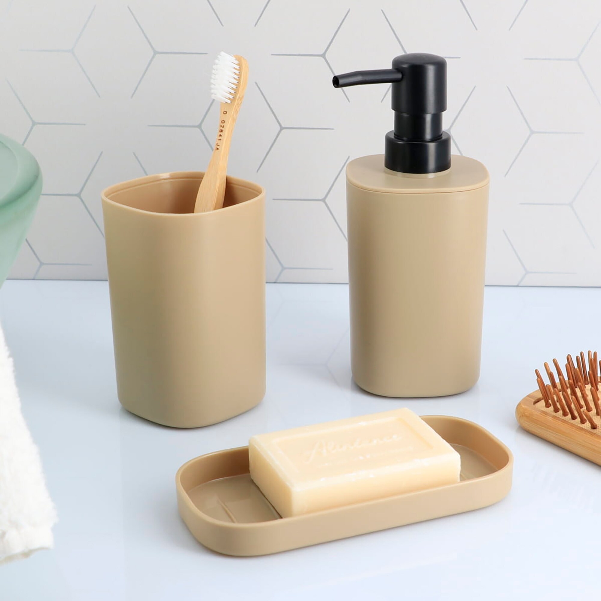 Bamboo Wood Bathroom Accessories Set Soap Dispenser Tumbler Soap Dish  Toiletbrush Holder Solid Wood Bamboo