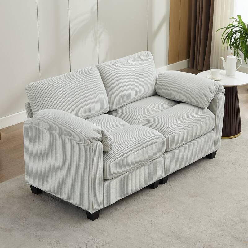 Multi-Seater Corduroy Sectional Sofa, Modular Settee, Included Removable Ottomans