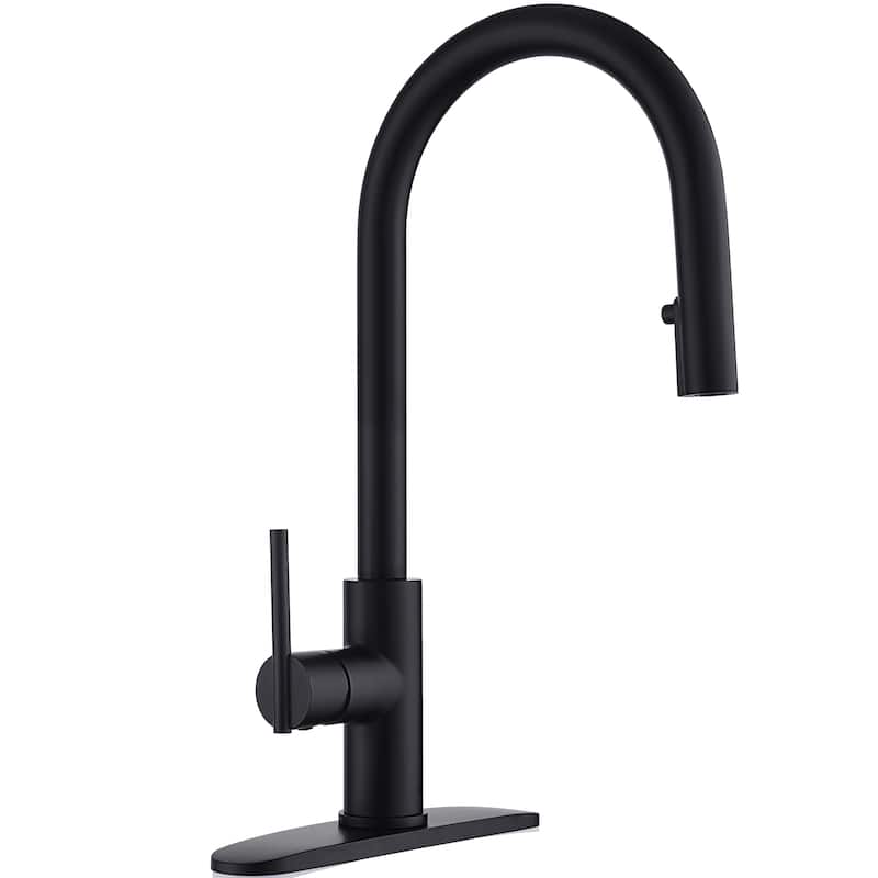 Single Handle Pull Out Sprayer Kitchen Faucet Deckplate Included in Stainless Steel - Black