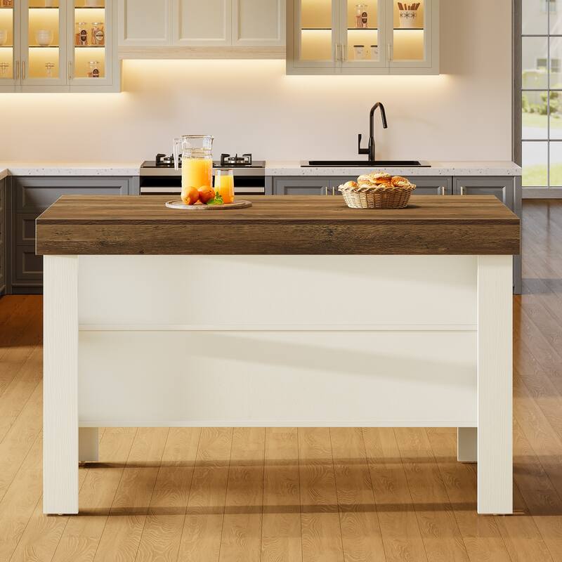 55.1-Inch Kitchen Island with Seating and Storage Shelves