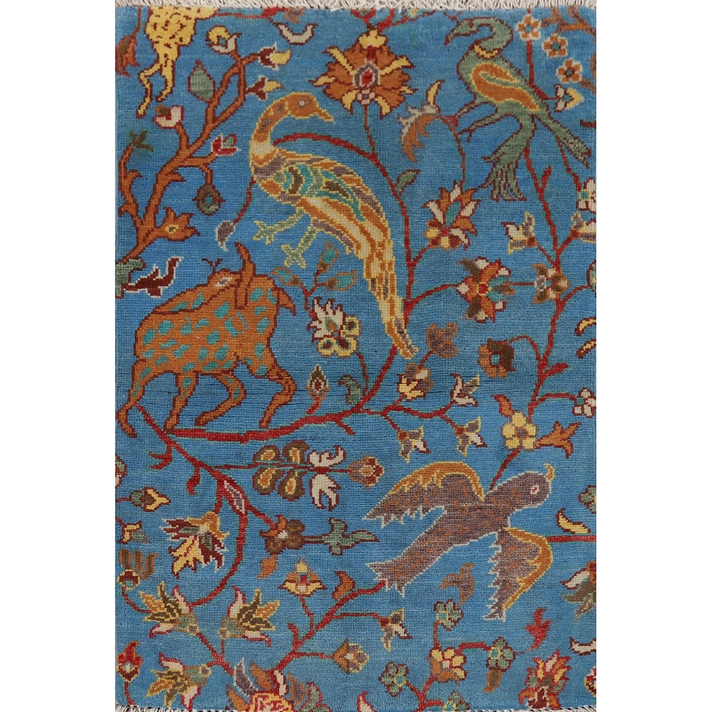 Hand Knotted Oriental 100% Wool Carpet Traditional Animal Pictorial Navy Blue & Blues Ziegler Area Rug - 3' 0'' X 2' 0''