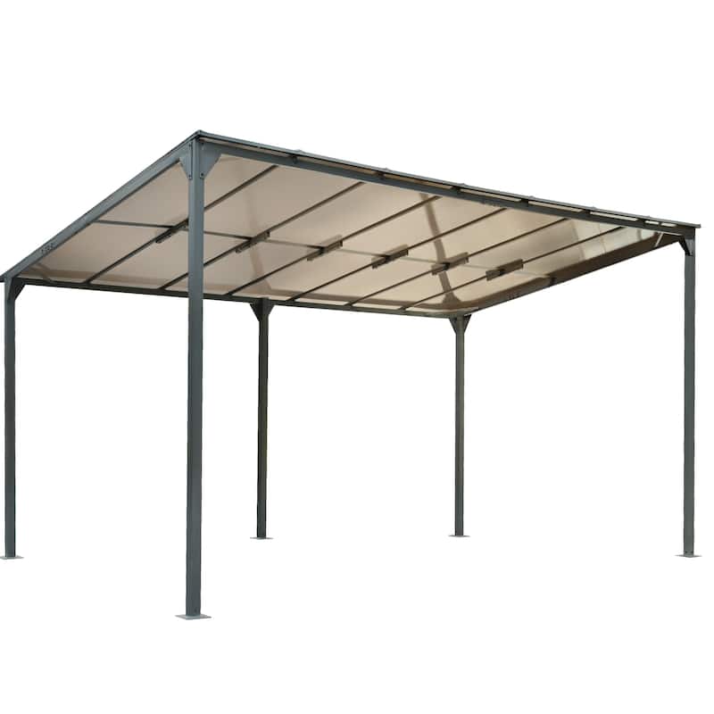 Roomfitters Wall-Mounted Gazebo Patio Cover with Powder-Coated Iron Frame and PC Roof Panels, Gray