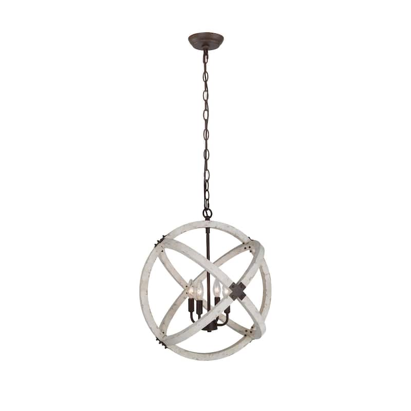 Loby Farmhouse 4-light Large Orb Solid Wood Chandelier Traditional Globe Dining Room Light