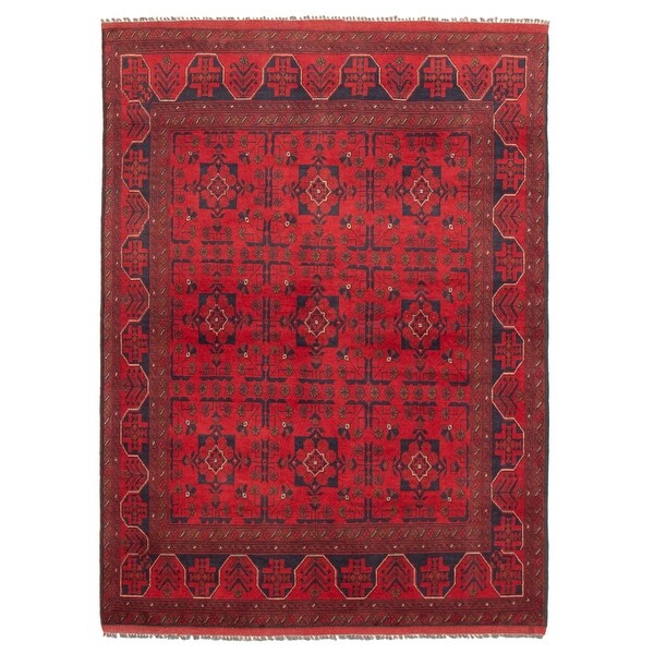 304400 Hand-Knotted Wool Rug eCarpet Gallery Area Rug for Living Room Bedroom Finest Khal Mohammadi Bordered Red Rug 4'2 x 6'4