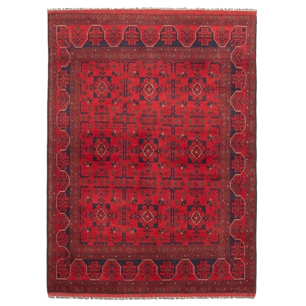 292523 eCarpet Gallery Area Rug for Living Room Bedroom Chobi Finest Bordered Red Rug 4'2 x 5'10 Hand-Knotted Wool Rug 