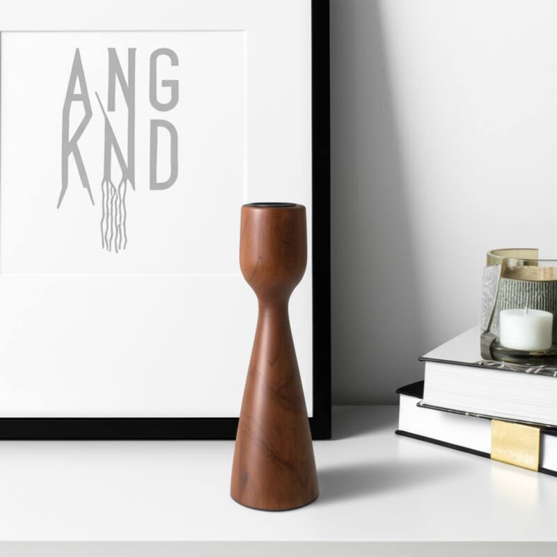 Mango Wood Taper Candle Holder Minimalist Silhouette Modern Design - Brown - 2.75" x 2.75" x 7"