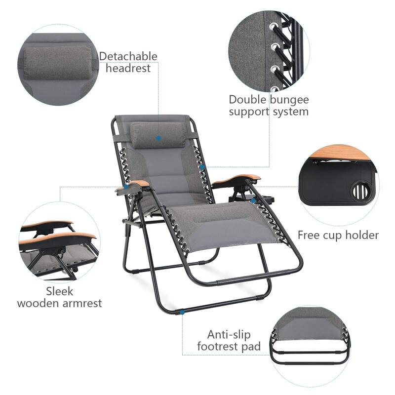 Padded Zero Gravity Chair 2 Pack Oversize Lounge Chair with Free Cup Holder