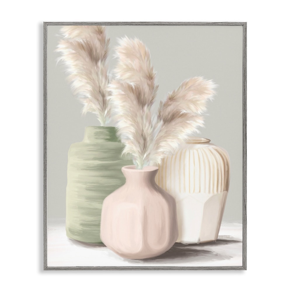 Stupell Soft Pampas Vases Framed Giclee Art Design By House Fenway