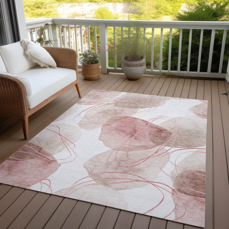 Machine Washable Indoor/ Outdoor Modern Circles Chantille Rug