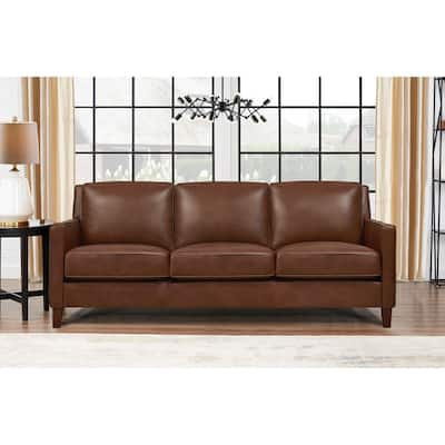 Hydeline Ashby Top Grain Leather Sofa With Feather, Memory Foam and Springs