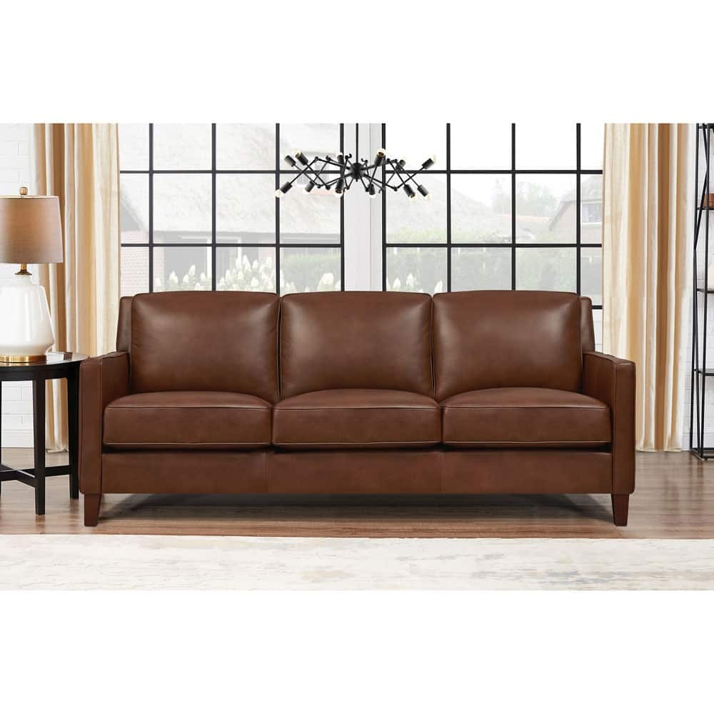 Hydeline Ashby Top Grain Leather Sofa With Feather, Memory Foam and Springs