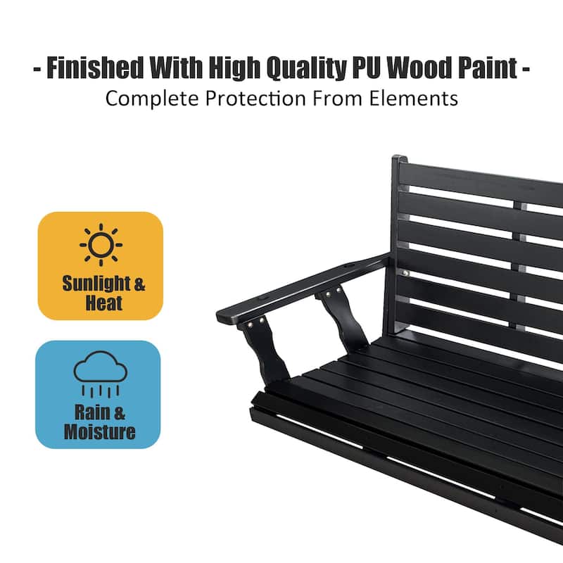 Wooden Porch Swing with Hanging Chains and 7mm Springs for Outdoor Patio Garden Yard