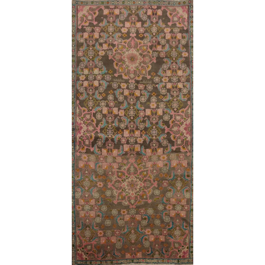 Hand Knotted Oriental 100% Wool Carpet Traditional Floral Brown Mahal Area Rug - 8' 1'' X 3' 7''