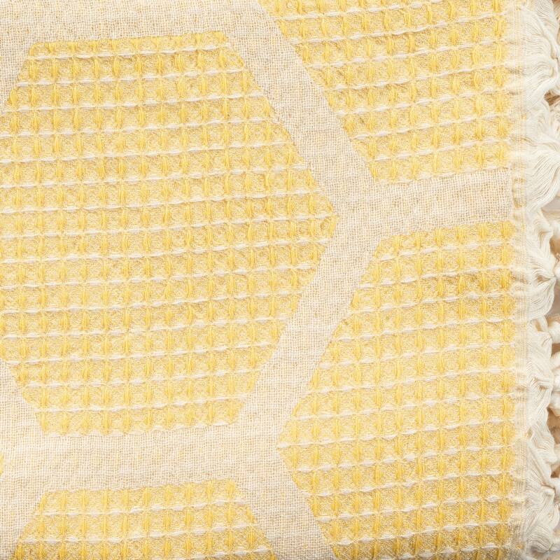 60" X 50" Yellow Woven Cotton Geometric Throw Blanket with Fringe