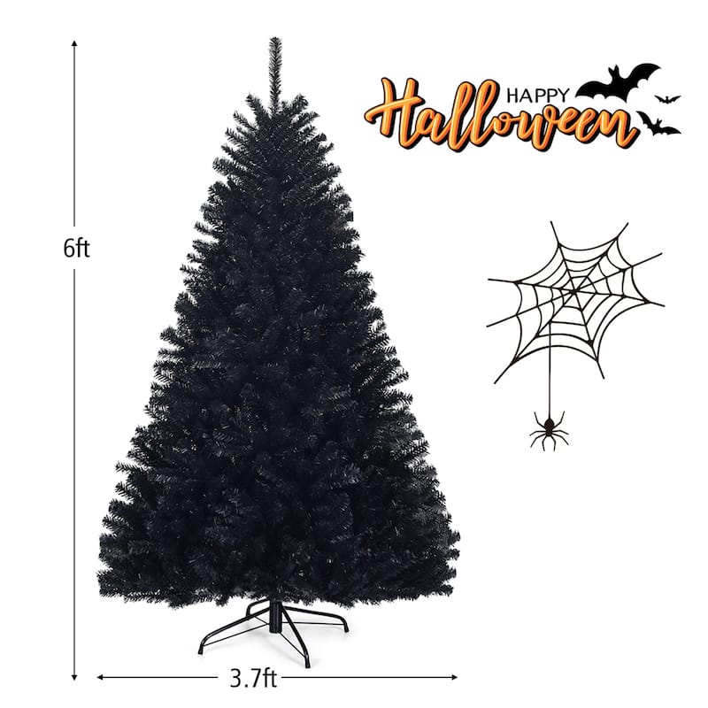 Gymax 6FT Artificial Halloween Christmas Tree Hinged Pine Tree Holiday - 3.7' x 6' (Dia x H)