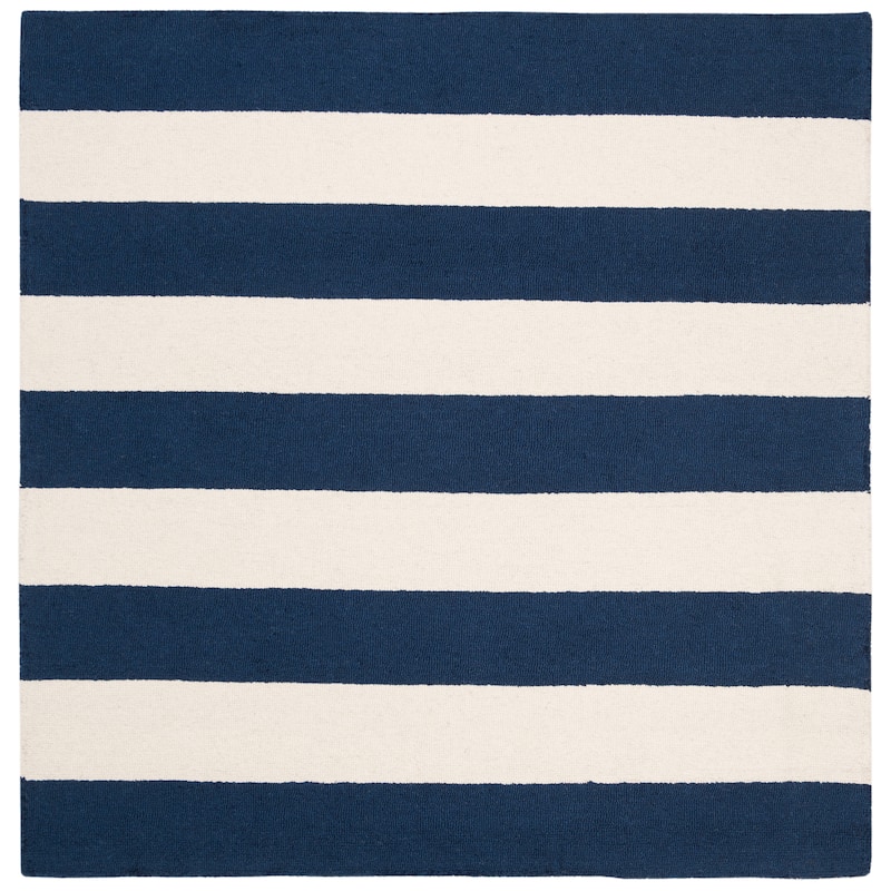 SAFAVIEH Handmade Kids Aimy Stripe Wool Rug - 5' Square - Navy/Ivory - Square