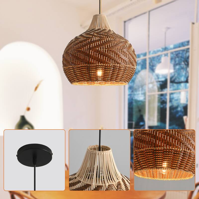18.9" Farmhouse Natural Caged Handwoven Rattan Pendant Light - 18.9" D x 18.9" W x 62.99" H