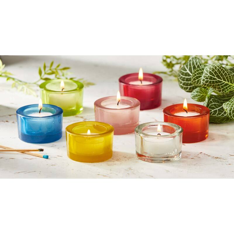 Chunky Yellow Glass Tealight Holder - Stylish Candle Holder for Everyday Use, 1.5" H x 2.5" L x 2.5" W