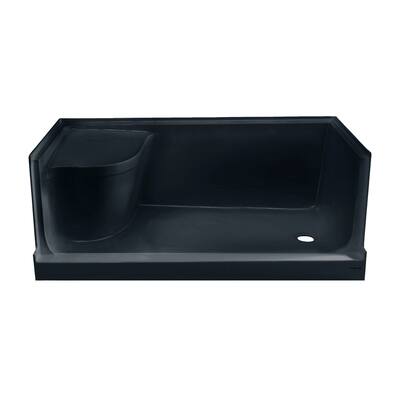Aquatique 60" X 32" Right Drain, Shower Base In Matte Black - 59.75" x 32" x 23.25"