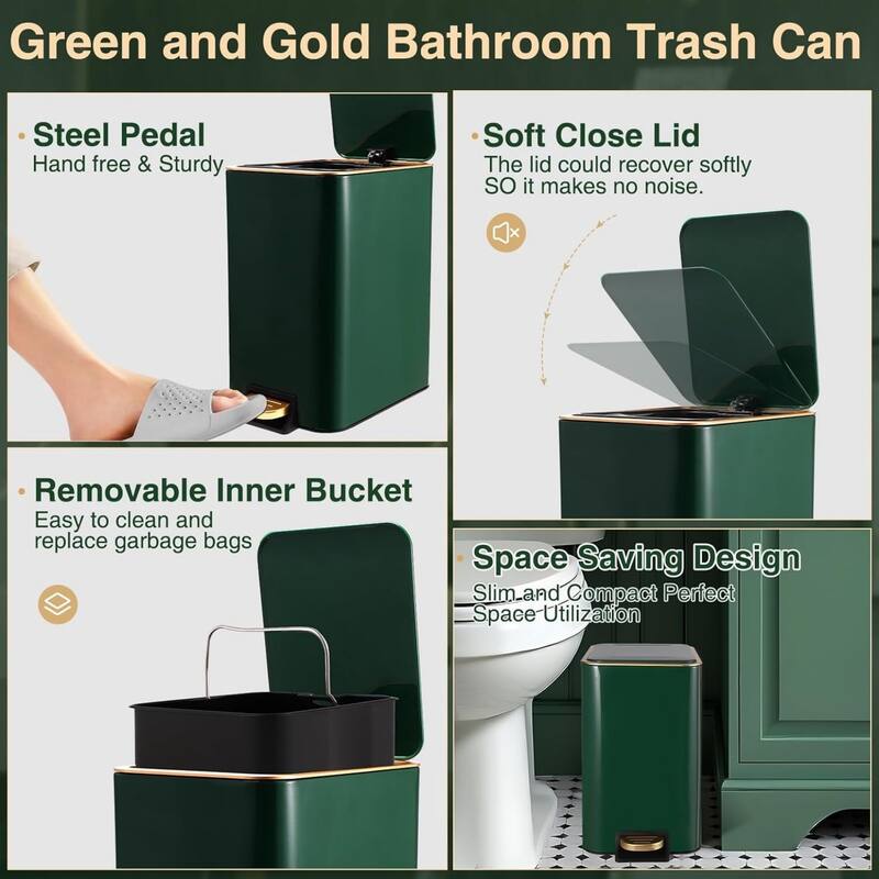 8-piece bathroom set with stainless steel trash can, toilet brush, toothbrush set, soap dispenser