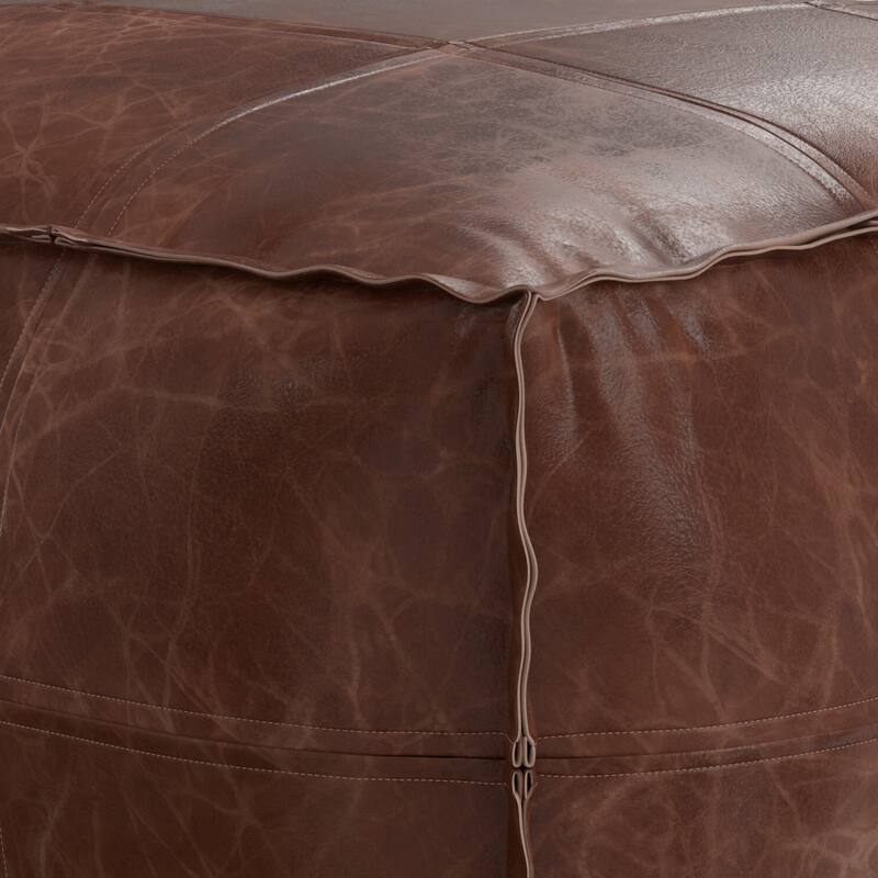 WYNDENHALL Erving Boho Square Pouf in Distressed Brown Leather