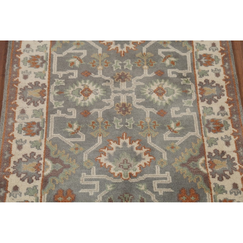 Gray Oushak Indian Accent Rug Hand-Knotted Transitional Wool Carpet - 3'2"x 5'6"