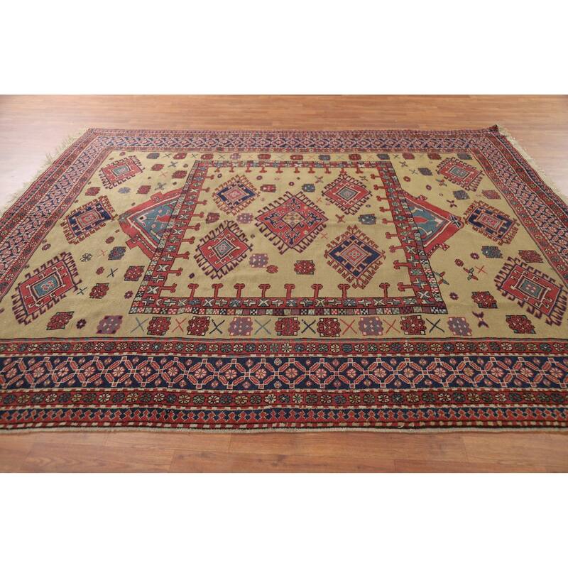 Kazak Vegetable Dye Antique Area Rug Handmade Wool Carpet - 7'9" x 9'3"