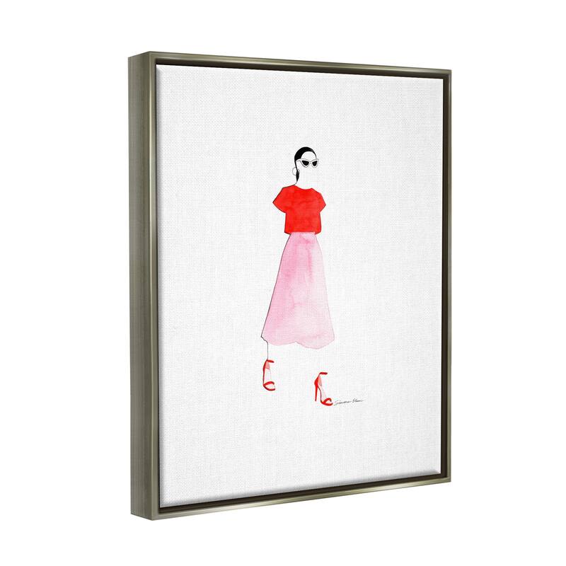 Stupell Girl in Pink & Red Framed Floater Canvas Wall Art Design by Simone Elum