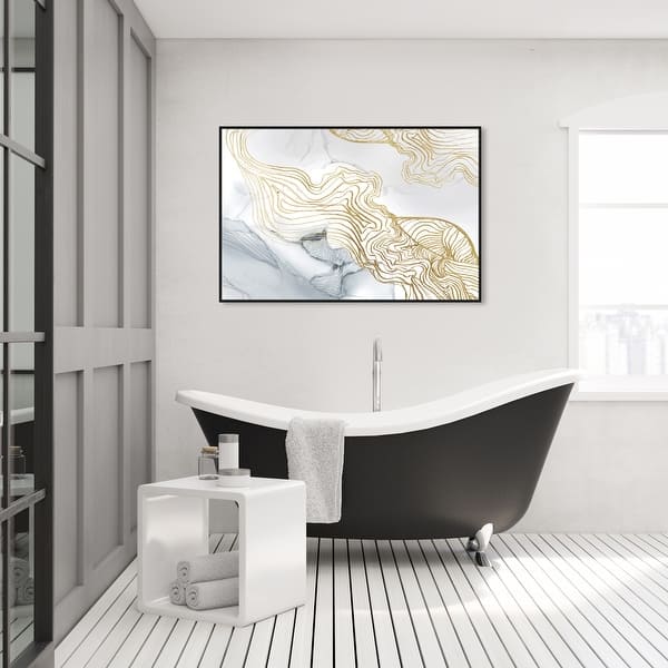 slide 1 of 22, Oliver Gal 'Sublime Perception Light' Abstract Wall Art Framed Canvas Print Patterns - Gold, Blue 45 x 30 - Black