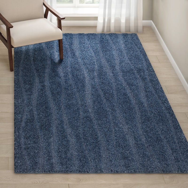 Carson Carrington Holstebro Blue/Gold Wavy Stripe Shag Area Rug