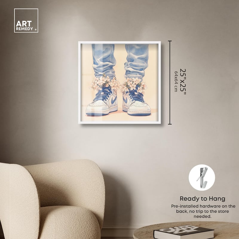 Gentle Blue Sneakers and Flowers Shadowbox by Art Remedy