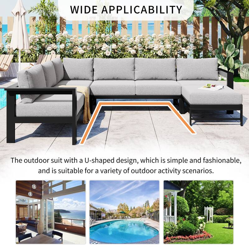 Outdoor U-Shaped Patio Sofa Set with Cushions, Modern Modular Conversation Set for Garden, Deck, Backyard,7-Piece Seating Set
