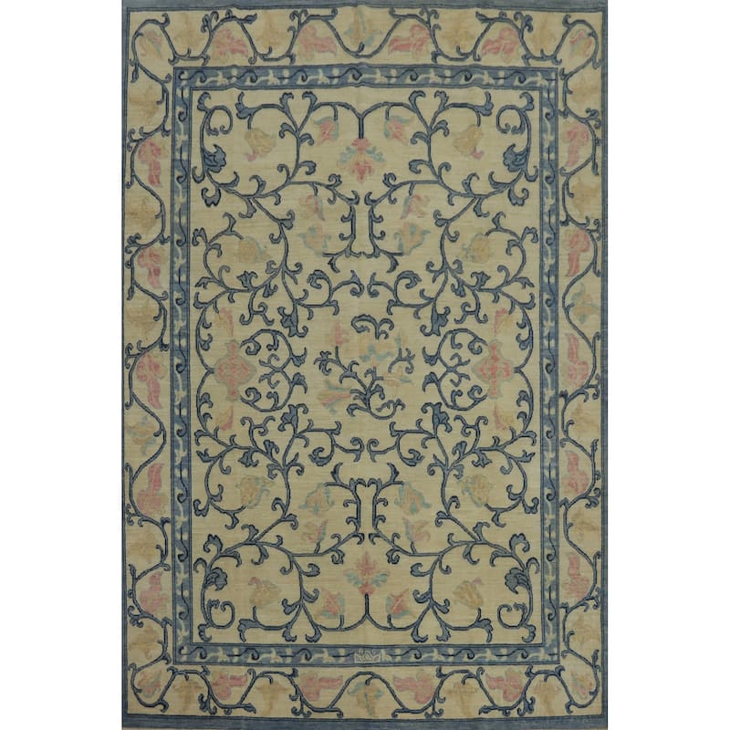 Hand Knotted Traditional Wool Beige Geometric Area Rug - 10' 0'' X 8' 1''