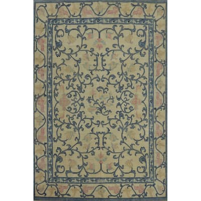Hand Knotted Traditional Wool Beige Geometric Area Rug - 10' 0'' X 8' 1''