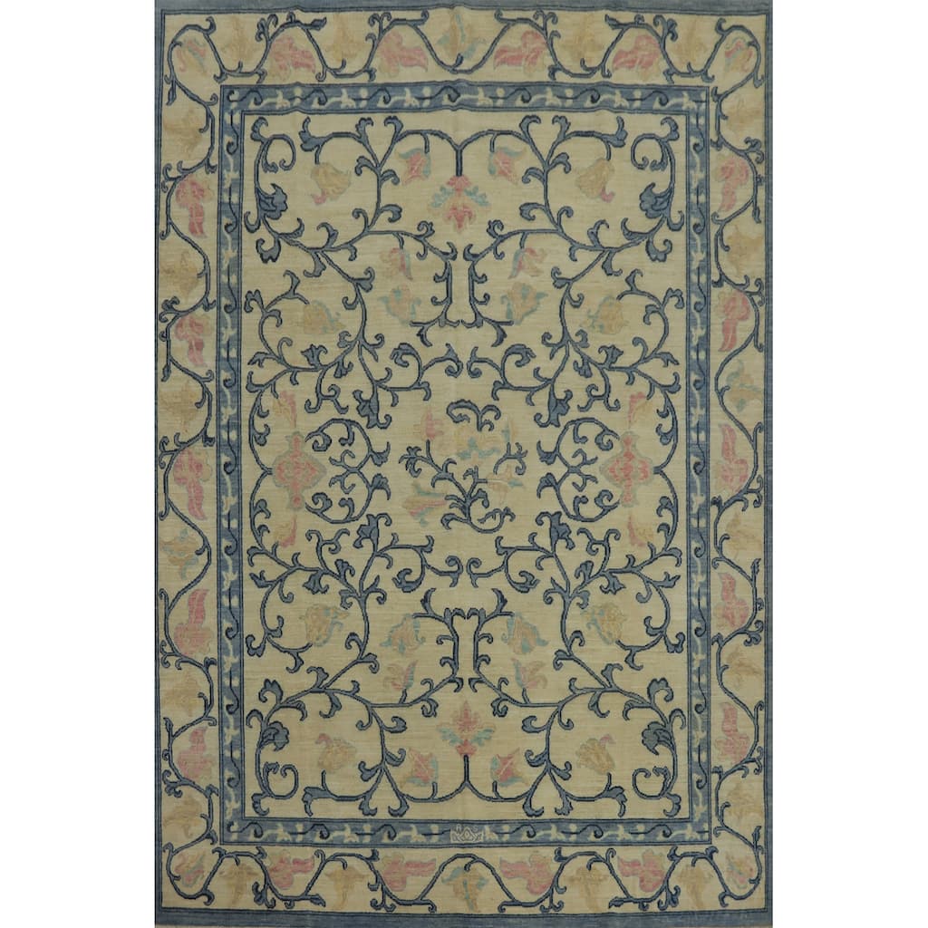 Hand Knotted Traditional Wool Beige Geometric Area Rug - 10' 0'' X 8' 1''