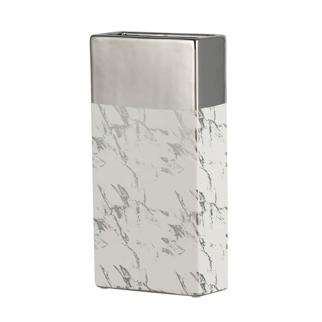 Tall Ceramic Vase - 11.5" - Silver and White